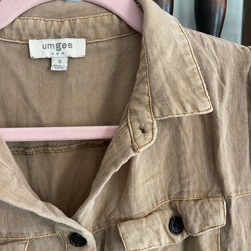 Umgee Tan Mineral Wash Western Boho Tiered Button Down Dress Raw Hem Small - Picture 2 of 9
